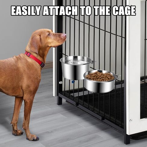 وعاء الكلب لقفص 2 حزم، الفولاذ المقاوم للصدأ الحيوانات الأليفة الكلب القط الغذاء وعاء الماء لبيت الكلب، قفص، قفص، المسمار على تغذية الحيوانات الأليفة للحيوانات الأليفة المتوسطة والكبيرة in Kuwait