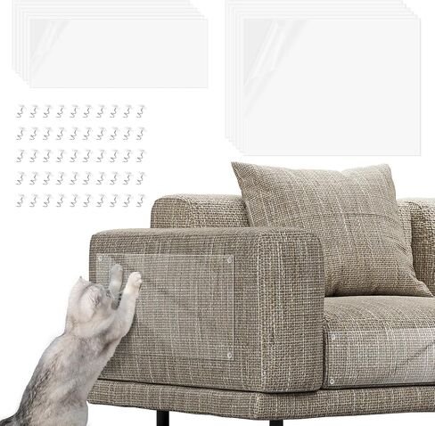 Anti Cat Scratch Furniture Protector, Couch Protector from Cat Claws Clear Cat Couch Protector Self-Adhesive Single Side Couch Protector for Cats (12 Pack+50 Twist Pins) in Saudi Arabia