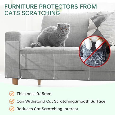 Anti Cat Scratch Furniture Protector, Couch Protector from Cat Claws Clear Cat Couch Protector Self-Adhesive Single Side Couch Protector for Cats (12 Pack+50 Twist Pins) in Saudi Arabia