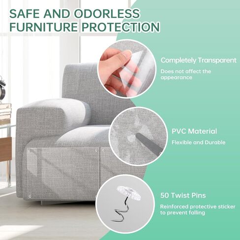 Anti Cat Scratch Furniture Protector, Couch Protector from Cat Claws Clear Cat Couch Protector Self-Adhesive Single Side Couch Protector for Cats (12 Pack+50 Twist Pins) in Saudi Arabia