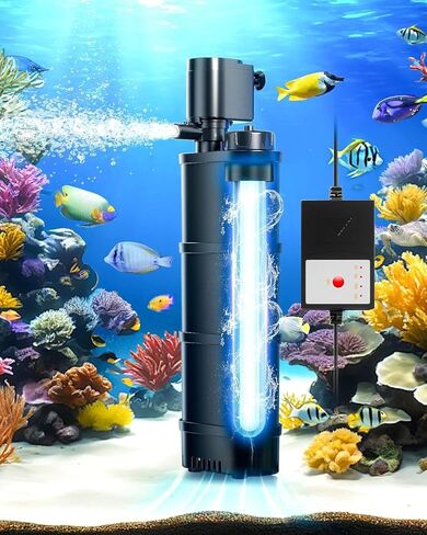 حوض السمك U-V 9W 50-150 جالون فلتر خزان الأسماك 4 في 1 الغوص قابل للتعديل مضخة نافورة الأكسجين 3 طبقة تصفية U-V الأسماك، فلتر خزان الأسماك in Kuwait