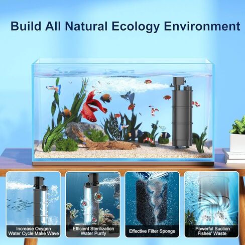 حوض السمك U-V 9W 50-150 جالون فلتر خزان الأسماك 4 في 1 الغوص قابل للتعديل مضخة نافورة الأكسجين 3 طبقة تصفية U-V الأسماك، فلتر خزان الأسماك in Kuwait
