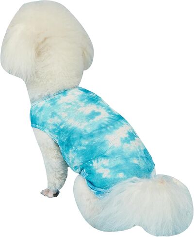 Dog Yellow Tie-dye Sleeveless T-shirt Spring and Summer thin Cotton Puppy Dog Clothes Cute Tie-dye Printed Vest（Large Yellow） in Saudi Arabia