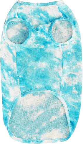 Dog Yellow Tie-dye Sleeveless T-shirt Spring and Summer thin Cotton Puppy Dog Clothes Cute Tie-dye Printed Vest（Large Yellow） in Saudi Arabia