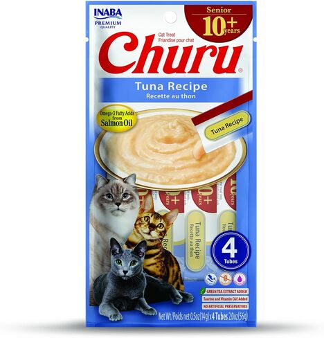 INABA Churu for Senior 10+, Creamy Lickable Cat Treats with Taurine, Vitamin E & C, 0.5 ounces Each, 24 Tubes (4 per Pack), Tuna Recipe in Saudi Arabia