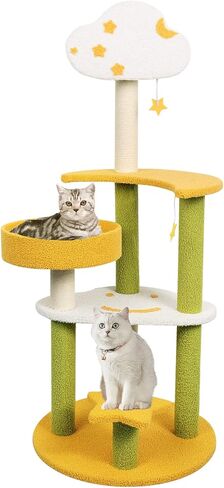 برج شجرة القطط تحت عنوان Furit للقطط الداخلية، 41.7 بوصة شجرة نشاط القطط اللطيفة الفريدة من نوعها مع أعمدة خدش السيزال، شقة أثاث شجرة الكرز متعددة المستويات، أخضر in Kuwait