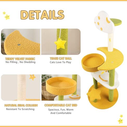 برج شجرة القطط تحت عنوان Furit للقطط الداخلية، 41.7 بوصة شجرة نشاط القطط اللطيفة الفريدة من نوعها مع أعمدة خدش السيزال، شقة أثاث شجرة الكرز متعددة المستويات، أخضر in Kuwait