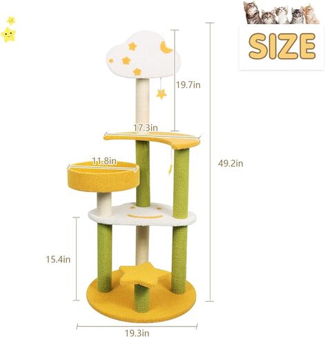 برج شجرة القطط تحت عنوان Furit للقطط الداخلية، 41.7 بوصة شجرة نشاط القطط اللطيفة الفريدة من نوعها مع أعمدة خدش السيزال، شقة أثاث شجرة الكرز متعددة المستويات، أخضر in Kuwait