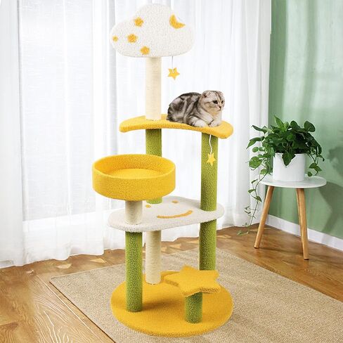 برج شجرة القطط تحت عنوان Furit للقطط الداخلية، 41.7 بوصة شجرة نشاط القطط اللطيفة الفريدة من نوعها مع أعمدة خدش السيزال، شقة أثاث شجرة الكرز متعددة المستويات، أخضر in Kuwait