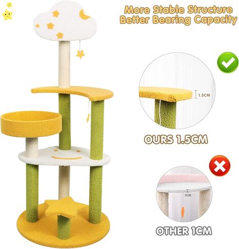 برج شجرة القطط تحت عنوان Furit للقطط الداخلية، 41.7 بوصة شجرة نشاط القطط اللطيفة الفريدة من نوعها مع أعمدة خدش السيزال، شقة أثاث شجرة الكرز متعددة المستويات، أخضر in Kuwait