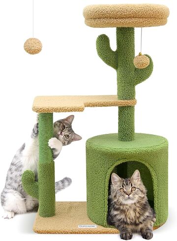 F33 برج قط صغير، 33 بوصة شجرة قطة لطيفة شجرة صبار صغيرة للقطط الداخلية برج قطط مع عمود خدش، جثم علوي مبطن، شقة مريحة، منصة قطيفة كبيرة وكرة معلقة in Kuwait