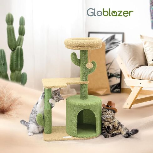 F33 برج قط صغير، 33 بوصة شجرة قطة لطيفة شجرة صبار صغيرة للقطط الداخلية برج قطط مع عمود خدش، جثم علوي مبطن، شقة مريحة، منصة قطيفة كبيرة وكرة معلقة in Kuwait