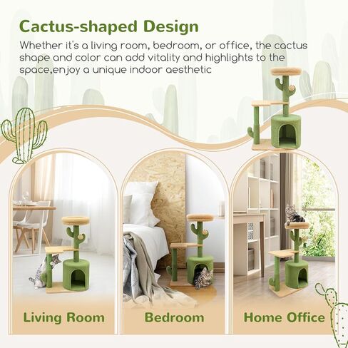 F33 برج قط صغير، 33 بوصة شجرة قطة لطيفة شجرة صبار صغيرة للقطط الداخلية برج قطط مع عمود خدش، جثم علوي مبطن، شقة مريحة، منصة قطيفة كبيرة وكرة معلقة in Kuwait