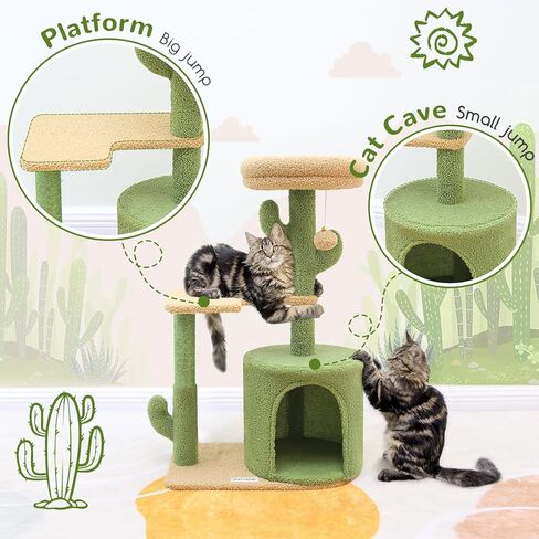 F33 برج قط صغير، 33 بوصة شجرة قطة لطيفة شجرة صبار صغيرة للقطط الداخلية برج قطط مع عمود خدش، جثم علوي مبطن، شقة مريحة، منصة قطيفة كبيرة وكرة معلقة in Kuwait