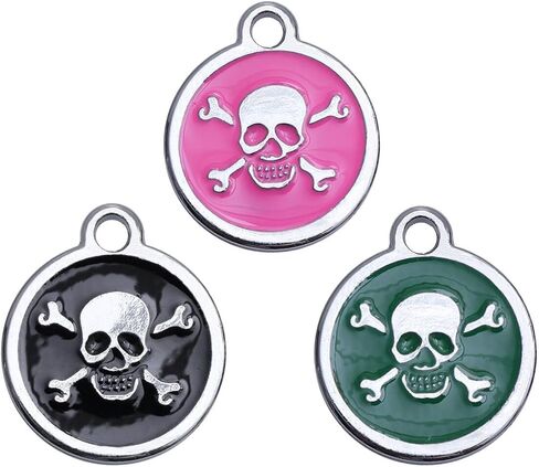POPETPOP Skull Dog Tag Dog Name Tags Personalized: Metal Dog ID Tags Day of the Dead Personalized Dog Tags Pet ID Tags for Cats and Dogs, Black 25MM in Saudi Arabia