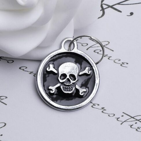 POPETPOP Skull Dog Tag Dog Name Tags Personalized: Metal Dog ID Tags Day of the Dead Personalized Dog Tags Pet ID Tags for Cats and Dogs, Black 25MM in Saudi Arabia