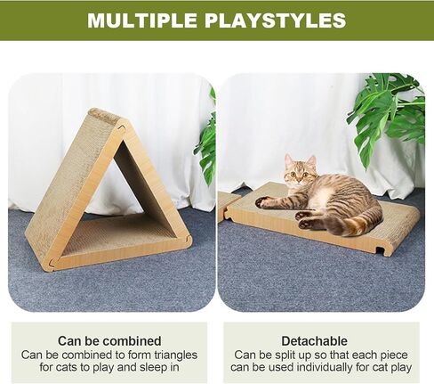 لوح خدش للقطط من الورق المقوى العمودي بثلاثة جوانب، شحذ مخلب القطط، ألعاب نفق خدش للقطط المثلثة، تمرين لعب القطط، 6 جوانب متاحة للقطط في الأماكن المغلقة (كبيرة) in Kuwait