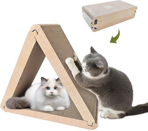 3 Sided Vertical Cardboard Cat Scratching Board, Cat Claw Sharpening, Triangle Cat Scratching Tunnel Toys, Kitten Play Exercise 6 Sided Available Indoor Cat Scratching Boards(big) in Saudi Arabia