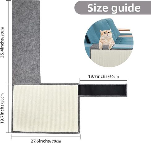 Cat Scratch Mat Sofa Protector, Natural Sisal Cat Scratch Mats, Cat Scratching Mat with Sticky Tapes, Protect Couch, Easy Installation (Beige & Gray, Right) in Saudi Arabia