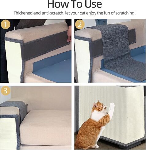 Cat Scratch Mat Sofa Protector, Natural Sisal Cat Scratch Mats, Cat Scratching Mat with Sticky Tapes, Protect Couch, Easy Installation (Beige & Gray, Right) in Saudi Arabia