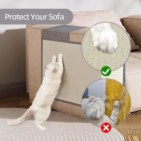 Cat Scratch Mat Sofa Protector, Natural Sisal Cat Scratch Mats, Cat Scratching Mat with Sticky Tapes, Protect Couch, Easy Installation (Beige & Gray, Right) in Saudi Arabia