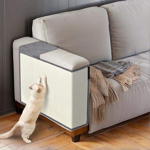 Cat Scratch Mat Sofa Protector, Natural Sisal Cat Scratch Mats, Cat Scratching Mat with Sticky Tapes, Protect Couch, Easy Installation (Beige & Gray, Right) in Saudi Arabia