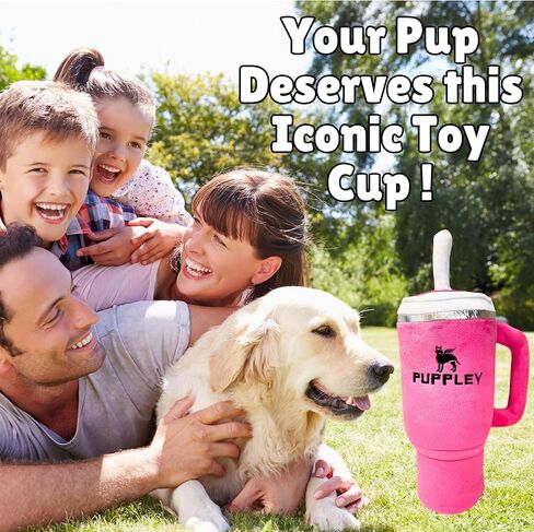 LapDog New Puppley Cup Tumbler Plush Squeaker Dog Toy, Tumbler with Handle & Straw Dog Toy, Large Replica of Stainless Steel 40 oz Tumbler, Cute, Funny, Crinkle, Trendy, Parody, Dog Gift, Pink (Pink) in Saudi Arabia
