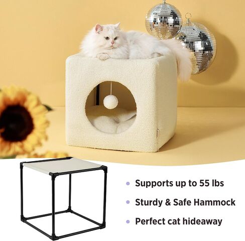 Lesure Cat Bed for Indoor Cats - Large Cat House for Kitten and Small Pet, Enclosed Cat Cave with Removable Washable Cover, Houndstooth Cat Hideaway with Non-Slip Bottom, 16" x 16" x 16", Black in Saudi Arabia
