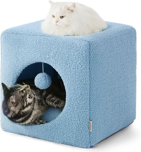 Lesure Cat Bed for Indoor Cats - Large Cat House for Kitten and Small Pet, Enclosed Cat Cave with Removable Washable Cover, Houndstooth Cat Hideaway with Non-Slip Bottom, 16" x 16" x 16", Black in Saudi Arabia