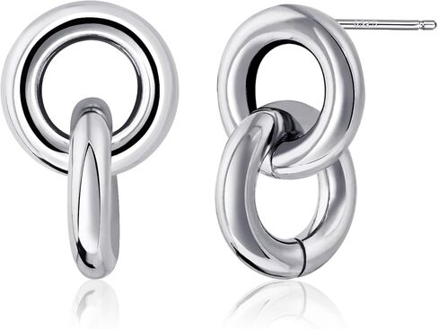 925 Sterling Silver Double Round Hoop Post Earrings for Women, Silver Circle Stud Earrings for Sensitive Ears, Minimalist Earrings for Gift in Saudi Arabia