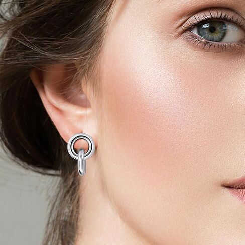 925 Sterling Silver Double Round Hoop Post Earrings for Women, Silver Circle Stud Earrings for Sensitive Ears, Minimalist Earrings for Gift in Saudi Arabia