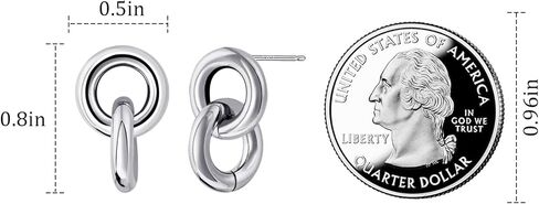 925 Sterling Silver Double Round Hoop Post Earrings for Women, Silver Circle Stud Earrings for Sensitive Ears, Minimalist Earrings for Gift in Saudi Arabia