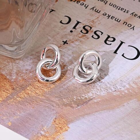 925 Sterling Silver Double Round Hoop Post Earrings for Women, Silver Circle Stud Earrings for Sensitive Ears, Minimalist Earrings for Gift in Saudi Arabia