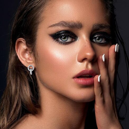 925 Sterling Silver Double Round Hoop Post Earrings for Women, Silver Circle Stud Earrings for Sensitive Ears, Minimalist Earrings for Gift in Saudi Arabia