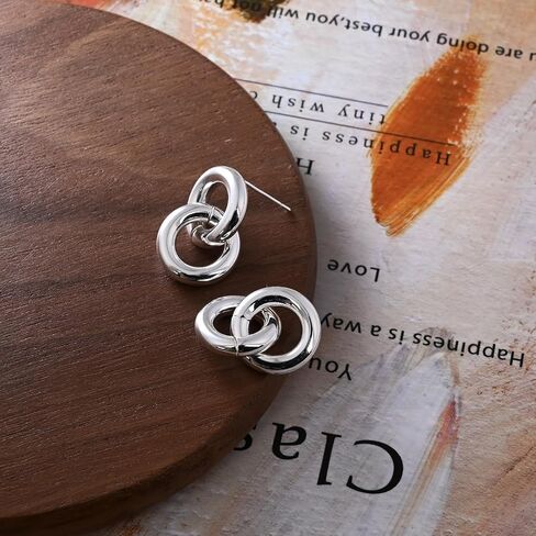 925 Sterling Silver Double Round Hoop Post Earrings for Women, Silver Circle Stud Earrings for Sensitive Ears, Minimalist Earrings for Gift in Saudi Arabia