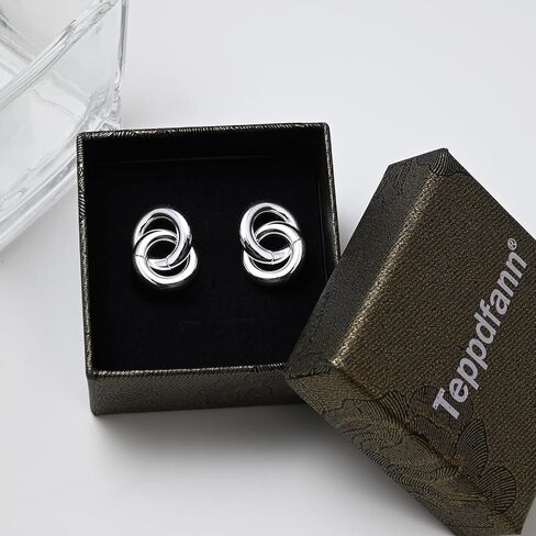 925 Sterling Silver Double Round Hoop Post Earrings for Women, Silver Circle Stud Earrings for Sensitive Ears, Minimalist Earrings for Gift in Saudi Arabia