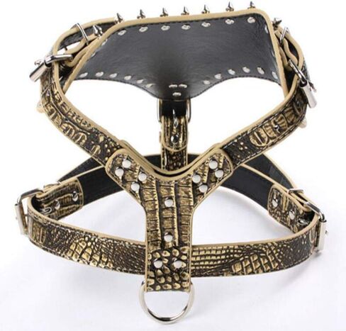 Spiked Studded Leather Dog Harness Pit Bull Mastiff Boxer (Gold) in Saudi Arabia