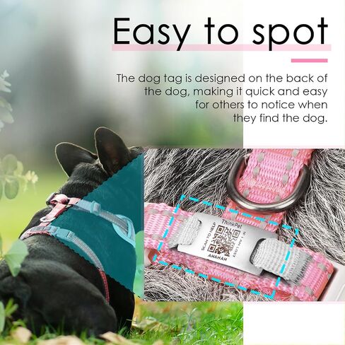 ThinkPet Reflective Breathable Soft Air Mesh with QR Code Dog Tag Puppy Choke Free Over Head Vest Harness for Puppy Small Medium Dogs and Cats Small Pink in Saudi Arabia