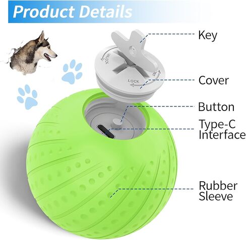 لعبة كرة الكلب التفاعلية الذكية، كرة دوارة نشطة للجراء/الكلاب الصغيرة مع أضواء LED، كرة دوارة متحركة أوتوماتيكية، قابلة لإعادة الشحن عبر USB، أخضر in Kuwait