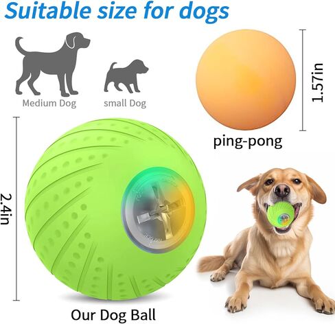 لعبة كرة الكلب التفاعلية الذكية، كرة دوارة نشطة للجراء/الكلاب الصغيرة مع أضواء LED، كرة دوارة متحركة أوتوماتيكية، قابلة لإعادة الشحن عبر USB، أخضر in Kuwait