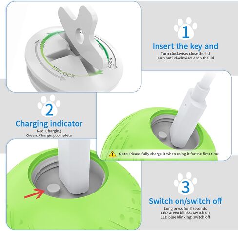 لعبة كرة الكلب التفاعلية الذكية، كرة دوارة نشطة للجراء/الكلاب الصغيرة مع أضواء LED، كرة دوارة متحركة أوتوماتيكية، قابلة لإعادة الشحن عبر USB، أخضر in Kuwait