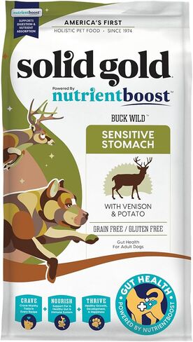 Solid Gold Dry Dog Food for Adult & Senior Dogs - Made w/Real Venison, Potato, & Pumpkin - Nutrientboost Buck Wild Sensitive Stomach Dog Food for Protein Sensitivities & Gut Health - 22 LB in Saudi Arabia