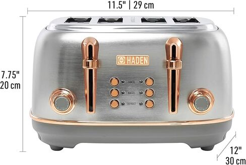 Haden Heritage 4 Slice Wide Slot Toaster Bundled with 1.7 Liter Stainless Steel Retro Electric Kettle, Removable Crumb Tray, Steel/Copper in Kuwait