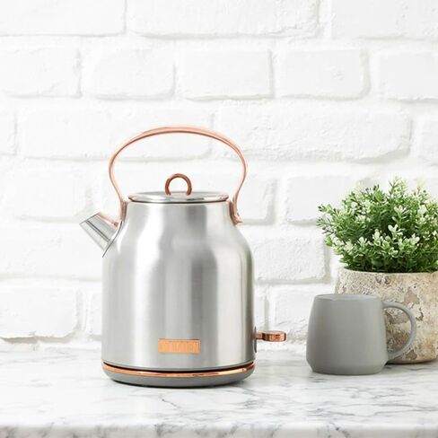 Haden Heritage 4 Slice Wide Slot Toaster Bundled with 1.7 Liter Stainless Steel Retro Electric Kettle, Removable Crumb Tray, Steel/Copper in Kuwait