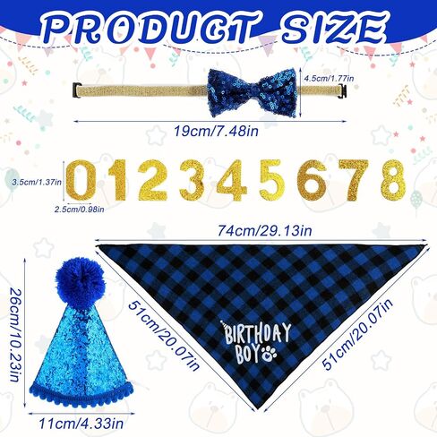 Dog Birthday Party Supplies, Birthday Boy Dog Bandana Set Birthday Hat with Numbers Dog Bow Tie for Small Medium Large Dogs Pets (XL Bandana) in Saudi Arabia