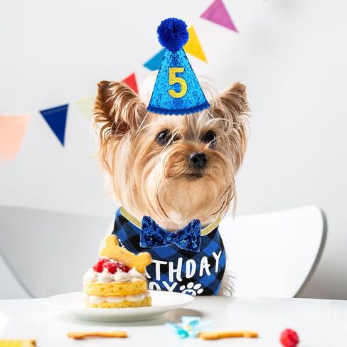 Dog Birthday Party Supplies, Birthday Boy Dog Bandana Set Birthday Hat with Numbers Dog Bow Tie for Small Medium Large Dogs Pets (XL Bandana) in Saudi Arabia