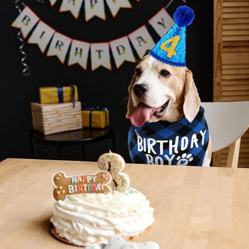 Dog Birthday Party Supplies, Birthday Boy Dog Bandana Set Birthday Hat with Numbers Dog Bow Tie for Small Medium Large Dogs Pets (XL Bandana) in Saudi Arabia