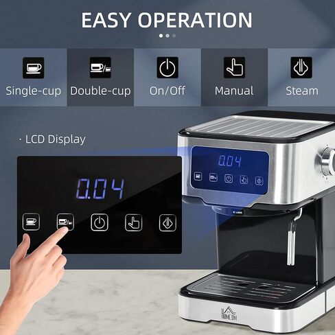 ماكينة اسبريسو هومكوم مع عصا رغوة الحليب، ماكينة صنع القهوة بمضخة 15 بار مع خزان مياه قابل للإزالة سعة 1.5 لتر للإسبريسو واللاتيه والكابتشينو in Kuwait