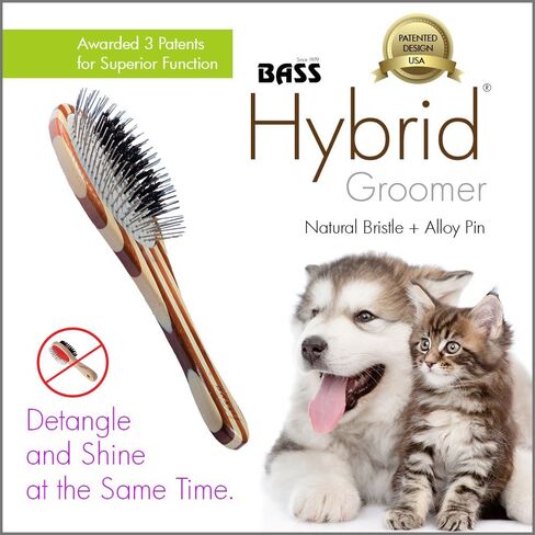 Bass Brushes Medium Oval Wire and Boar Pet Brush with Bamboo Wood Handle in Saudi Arabia