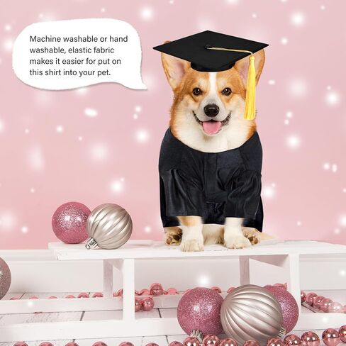 Dog Graduation Cap and Gown, Dogs Cats Graduation Holiday Halloween Costume Accessory(Black,Medium) in Saudi Arabia